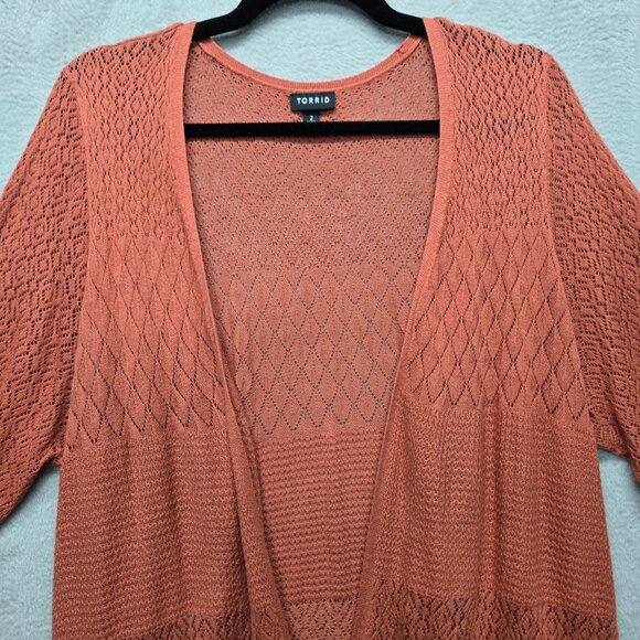 Torrid 2X Crochet Open Cardigan Sweater Shrug Boho Minimalist Fall Dark Orange - Picture 2 of 8